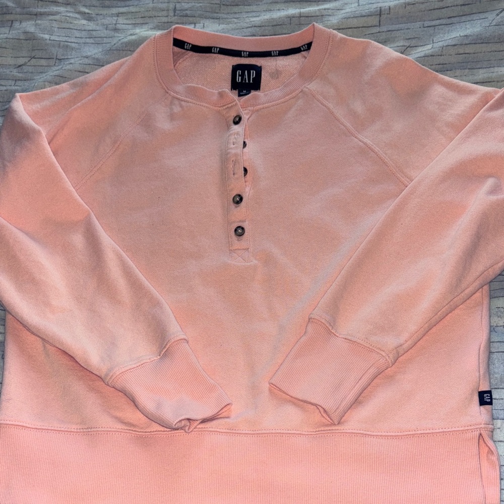 GAP Coral Button-Up Sweatshirt